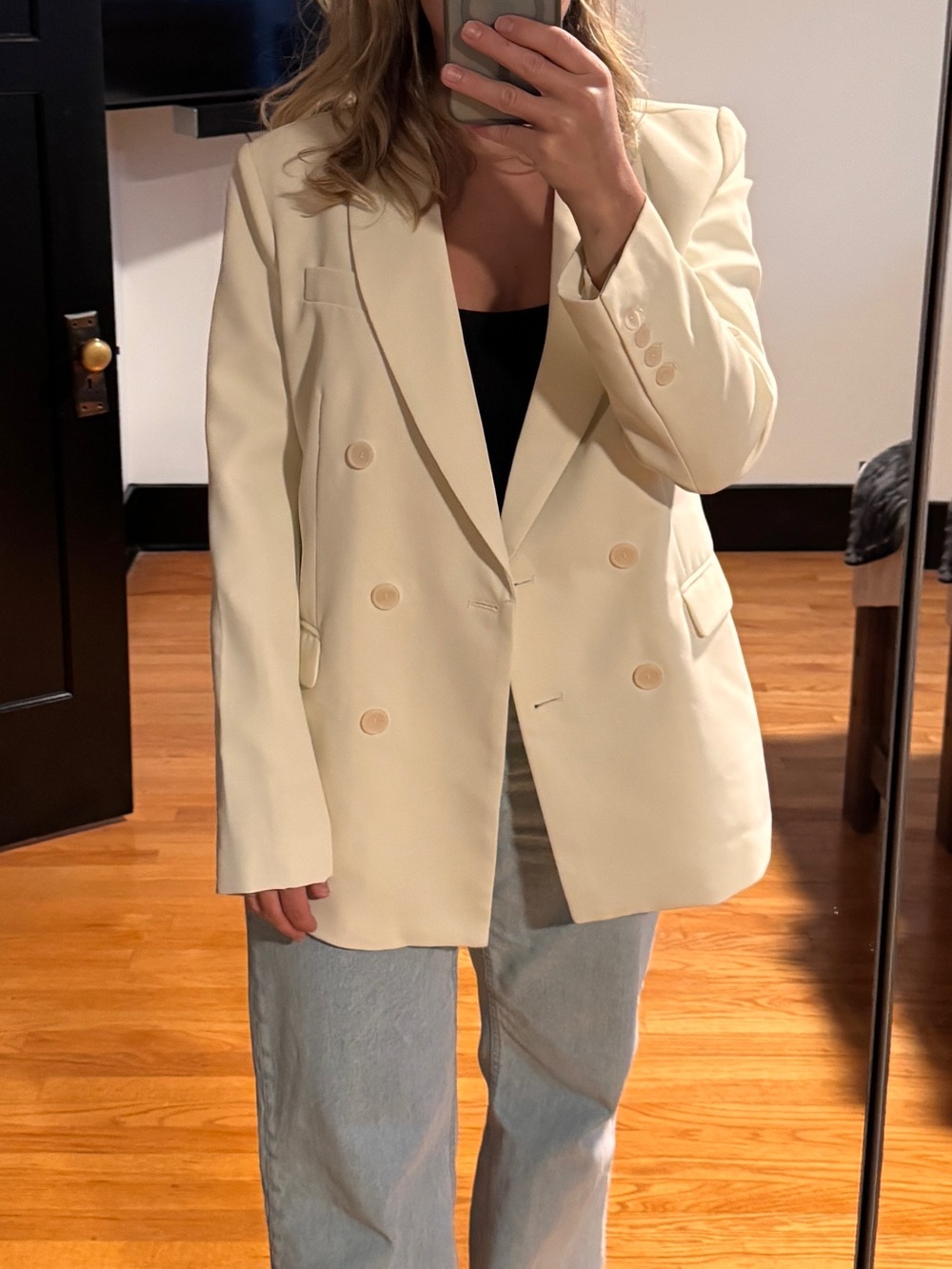 Cream Double-Breasted Women's Blazer Jacket